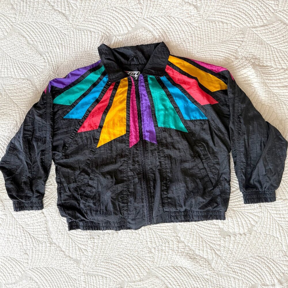 Active Stuff Vintage Rainbow Multicolor Windbreaker Bomber Jacket | 3X